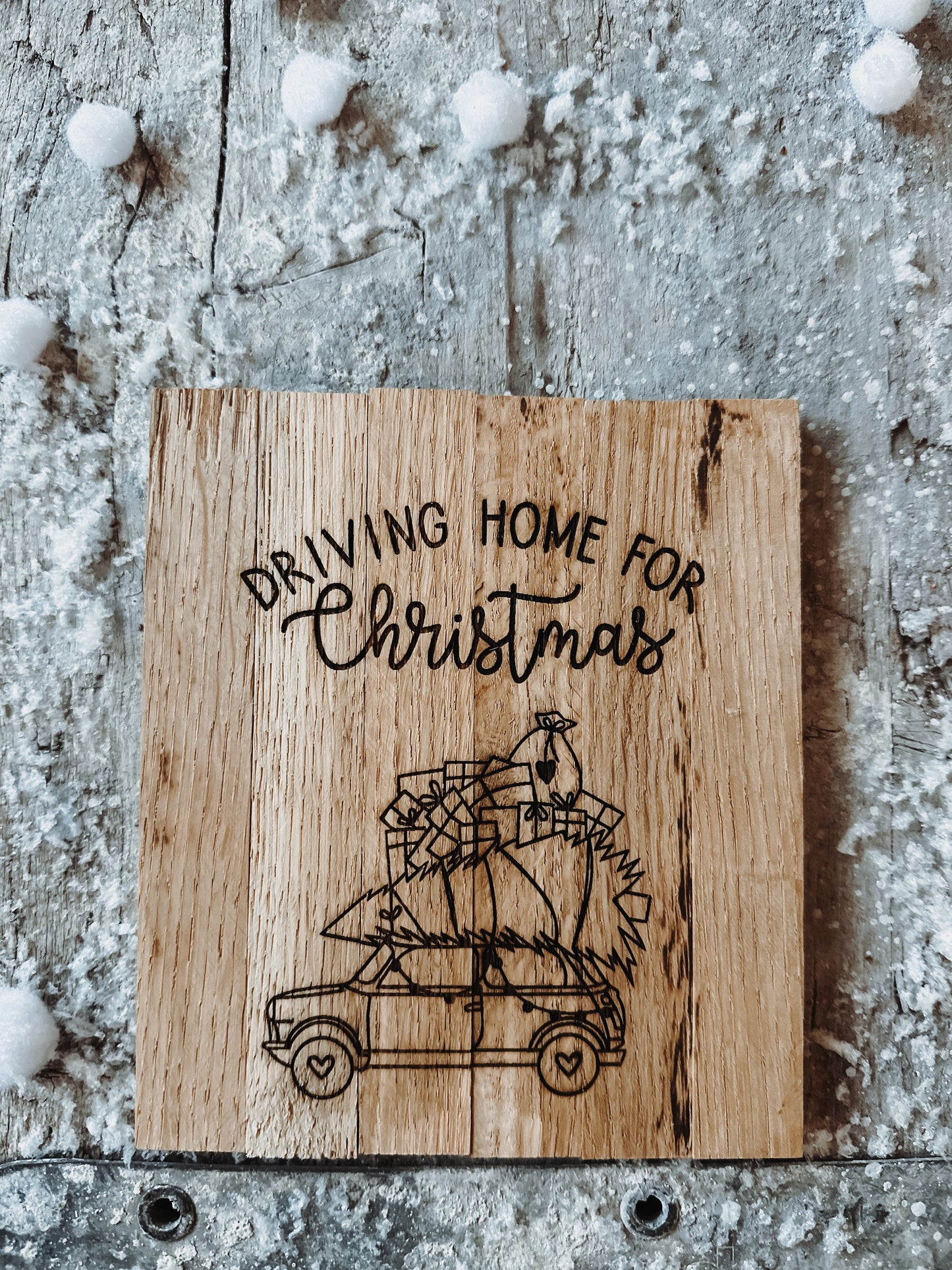 Holzschild „driving home for christmas“