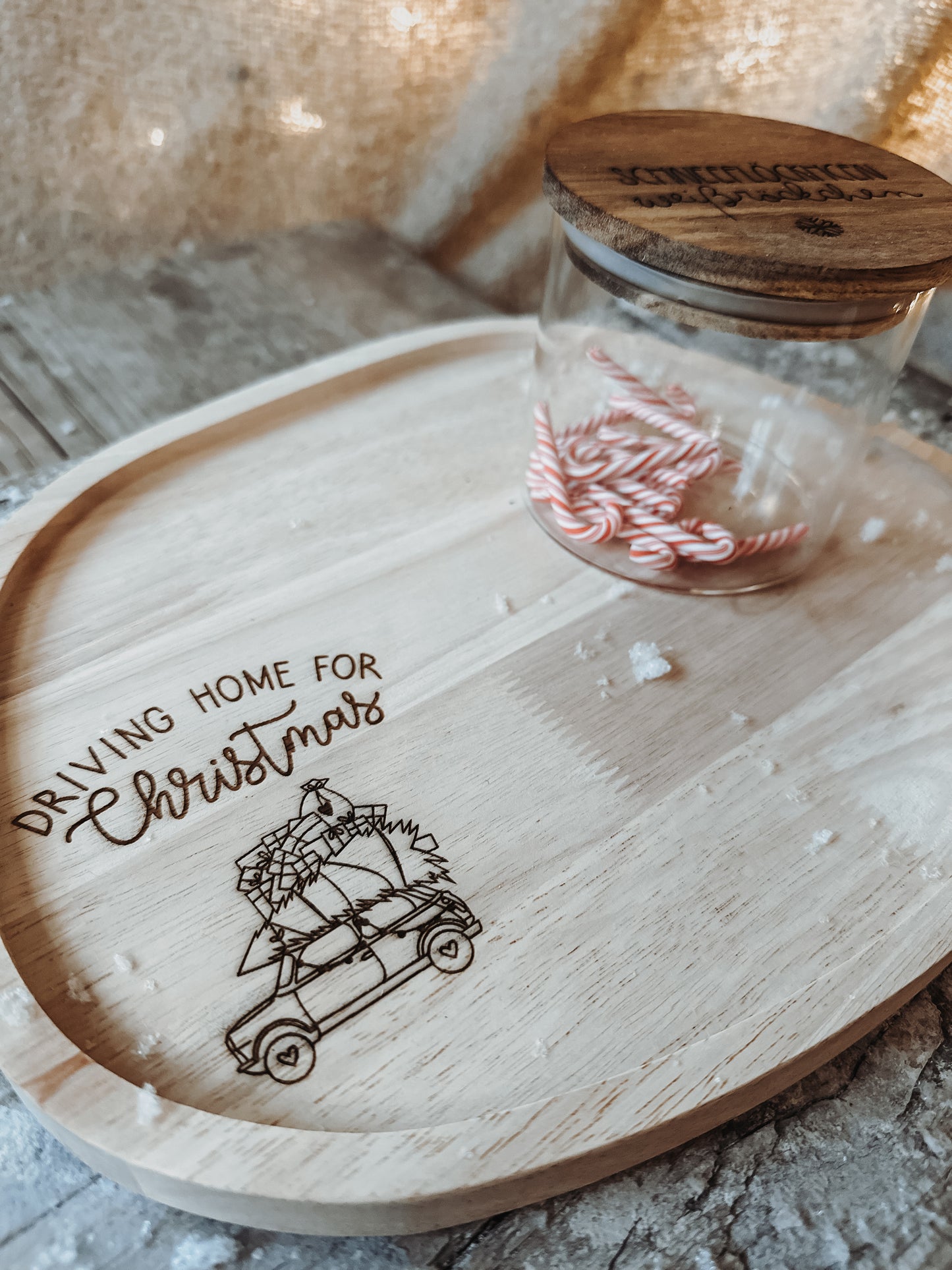 Kerzentablett „driving home for christmas“