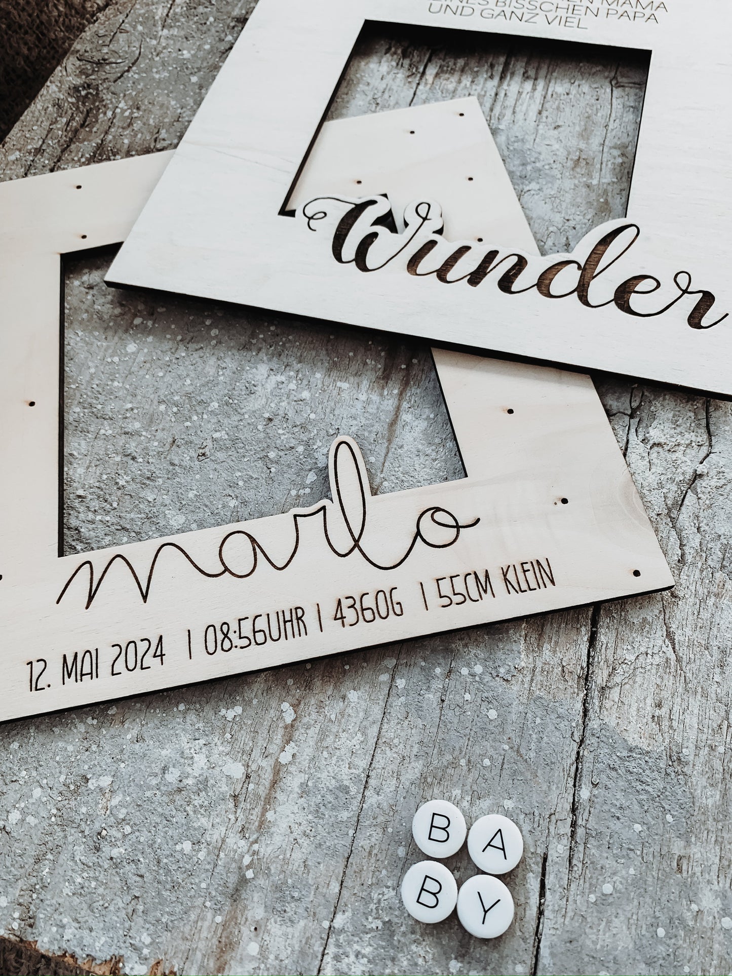 Holzpassepartout Geburt